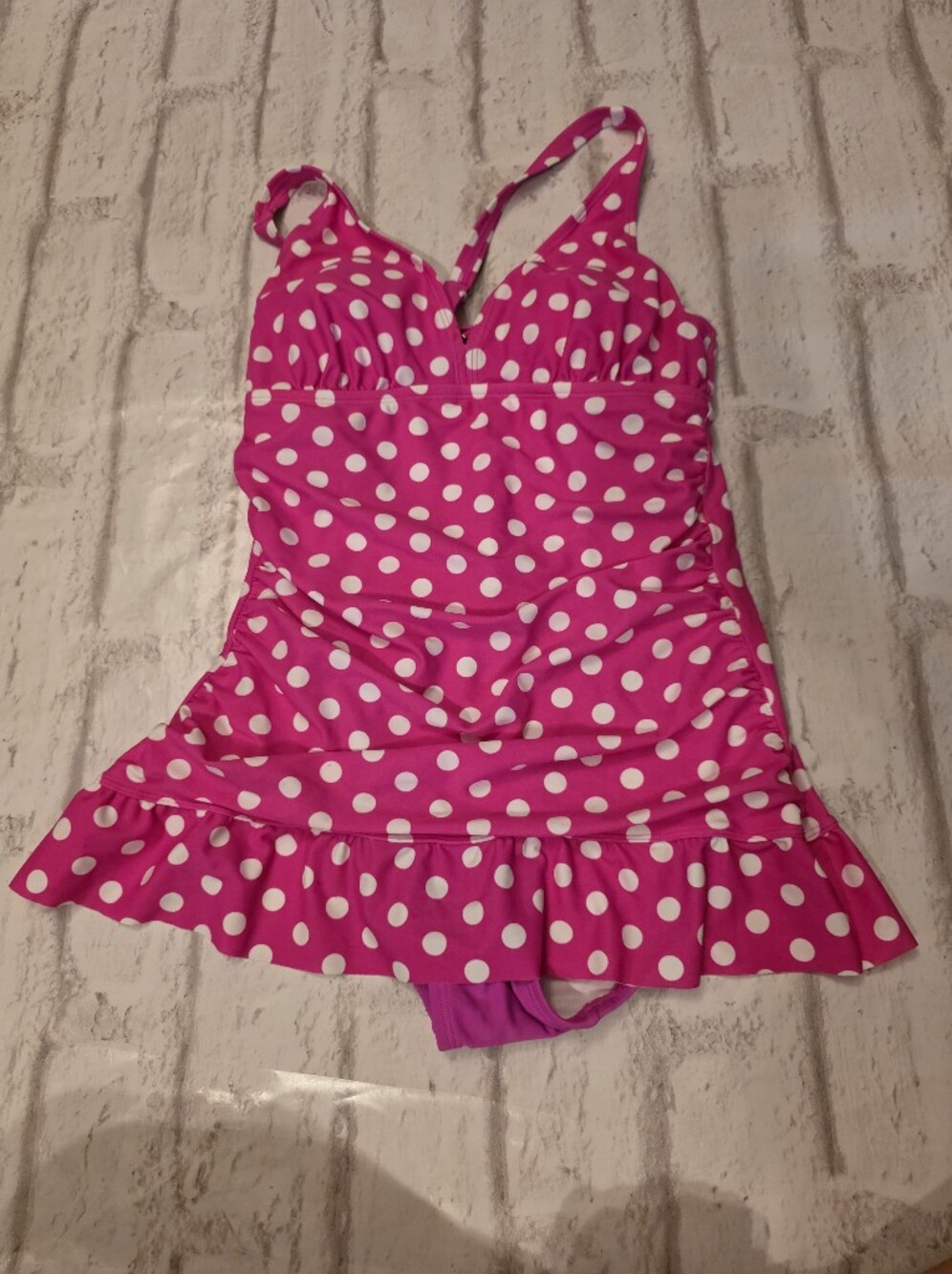 Crown & Ivy Women's One Piece Pink Poka Dot Bathing Suit Sz Small